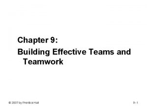 Chapter 9 Building Effective Teams and Teamwork 2007