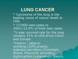 LUNG CANCER Carcinoma of the lung is the