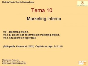 Marketing Turstico Tema 10 Marketing Interno Tema 10
