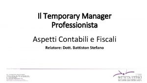 Il Temporary Manager Professionista Aspetti Contabili e Fiscali