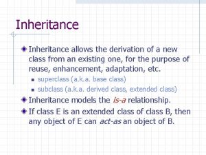 Inheritance allows Inheritance allows