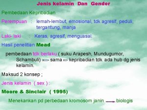 Jenis kelamin Dan Gender Pembedaan Kepribadian Perempuan lemahlembut