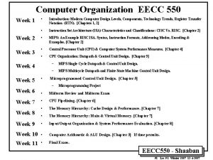 Computer Organization EECC 550 Week 1 Week 2