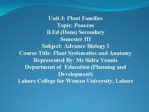 Unit 3 Plant Families Topic Poaceae B Ed