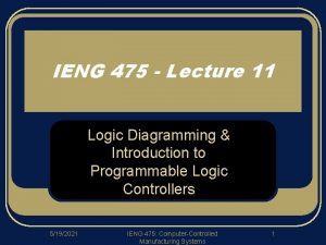 IENG 475 Lecture 11 Logic Diagramming Introduction to