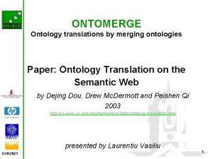 ONTOMERGE Ontology translations by merging ontologies Paper Ontology