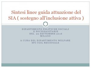 Sintesi linee guida attuazione del SIA sostegno allinclusione