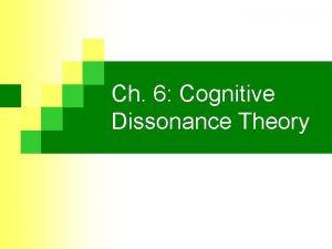 Ch 6 Cognitive Dissonance Theory Announcements Paper 1