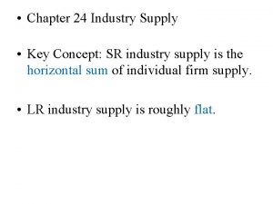 Chapter 24 Industry Supply Key Concept SR industry