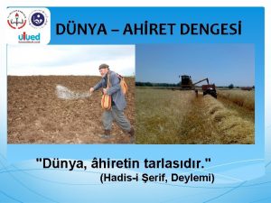 DNYA AHRET DENGES Dnya hiretin tarlasdr Hadisi erif