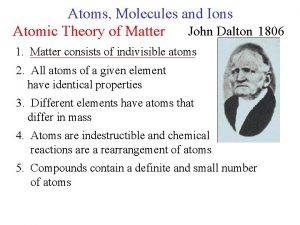 Atoms Molecules and Ions John Dalton 1806 Atomic