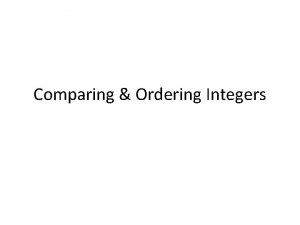 Comparing Ordering Integers Objective Content Objective We will