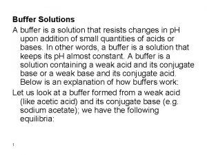 Buffer Solutions A buffer is a solution that