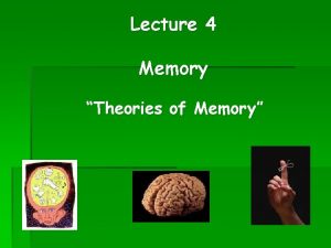 Lecture 4 Memory Theories of Memory The Forgetting