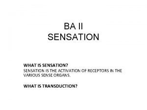 BA II SENSATION WHAT IS SENSATION SENSATION IS