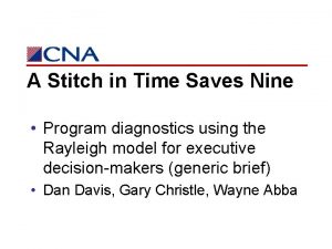 A Stitch in Time Saves Nine Program diagnostics