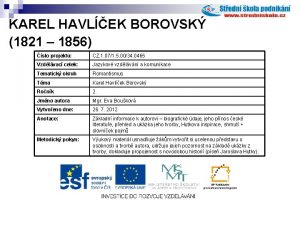 KAREL HAVLEK BOROVSK 1821 1856 slo projektu CZ