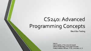 CS 240 Advanced Programming Concepts Black Box Testing