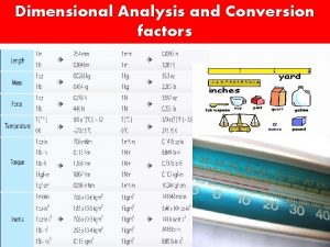 Dimensional Analysis and Conversion factors Any quantity we