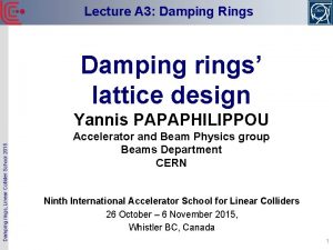 Lecture A 3 Damping Rings Damping rings lattice