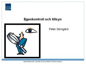Egenkontroll och tillsyn Peter Srngrd Naturvrdsverket Swedish Environmental