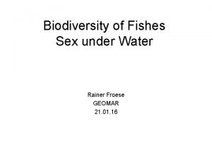 Biodiversity of Fishes Sex under Water Rainer Froese