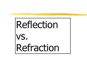 Reflection vs Refraction Refraction z Refraction of Light