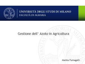 Gestione dell Azoto in Agricoltura Mattia Fumagalli Il