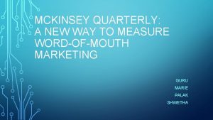 MCKINSEY QUARTERLY A NEW WAY TO MEASURE WORDOFMOUTH