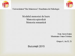 UniversitateaTitu MaiorescuFacultatea de Psihologie Modelul memoriei de lucru