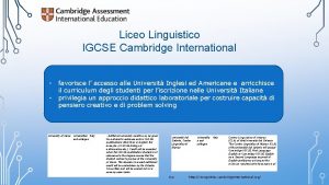 Liceo Linguistico IGCSE Cambridge International favorisce l accesso