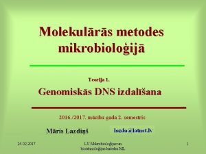 Molekulrs metodes mikrobioloij Teorija 1 Genomisks DNS izdalana