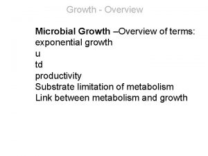 Growth Overview Microbial Growth Overview of terms exponential