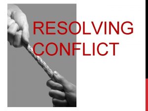 RESOLVING CONFLICT RESOLVING CONFLICT PURPOSE Create a climate