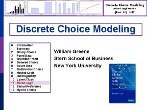 Discrete Choice Modeling Mixed Logit Models Part 11