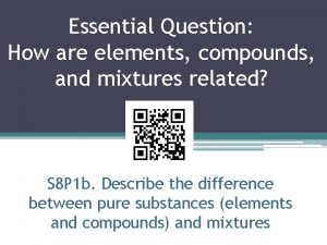 Essential Question How are elements compounds and mixtures