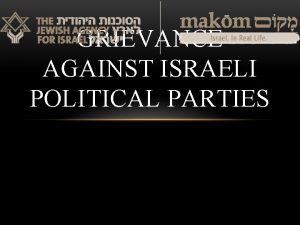 GRIEVANCE AGAINST ISRAELI POLITICAL PARTIES Israeli Political Parties