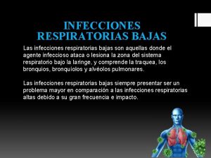 INFECCIONES RESPIRATORIAS BAJAS Las infecciones respiratorias bajas son