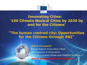 Innovating Cities 100 Climate Neutral Cities by 2030