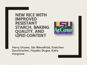 NEW RICE WITH IMPROVED RESISTANT STARCH BAKING QUALITY