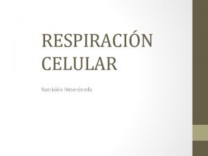 RESPIRACIN CELULAR Nutricin Hetertrofa La clula requiere energa