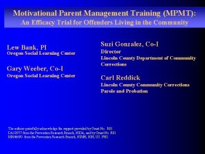 Motivational Parent Management Training MPMT An Efficacy Trial