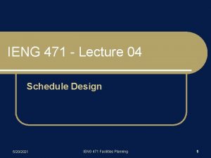 IENG 471 Lecture 04 Schedule Design 5202021 IENG