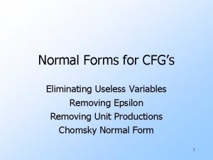 Normal Forms for CFGs Eliminating Useless Variables Removing