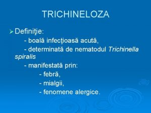 TRICHINELOZA Definiie boal infecioas acut determinat de nematodul