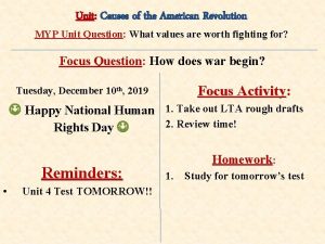 Unit Causes of the American Revolution MYP Unit