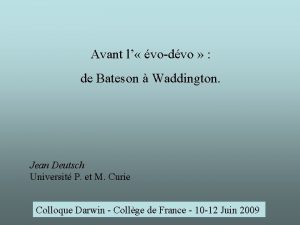 Avant l vodvo de Bateson Waddington Jean Deutsch