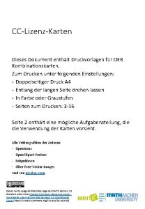 CCLizenzKarten Dieses Dokument enthlt Druckvorlagen fr OER Kombinationskarten