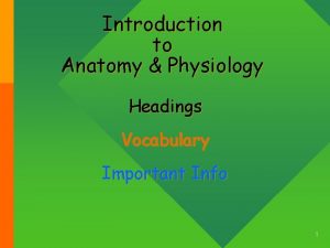 Introduction to Anatomy Physiology Headings Vocabulary Important Info