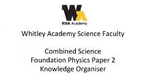 Whitley Academy Science Faculty Combined Science Foundation Physics